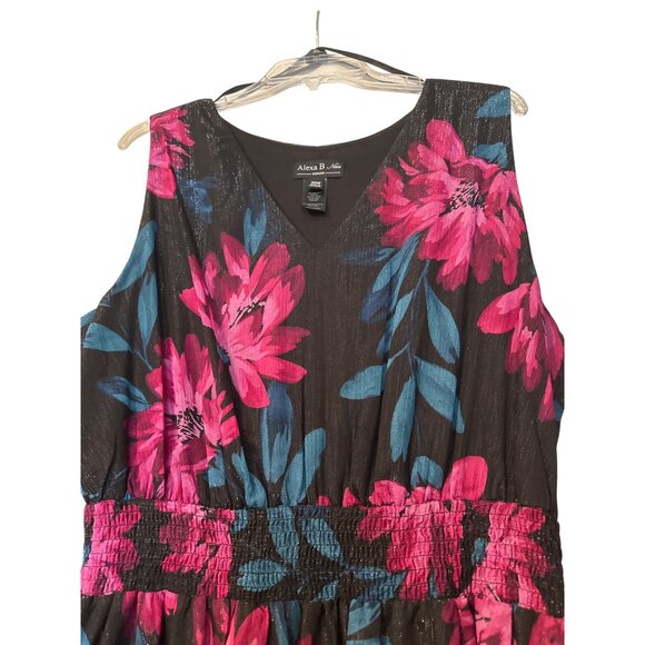 💖Alexa B Woman Sleeveless Floral Tiered Black Dress 20W V-Neck Lightweight - Picture 4 of 5